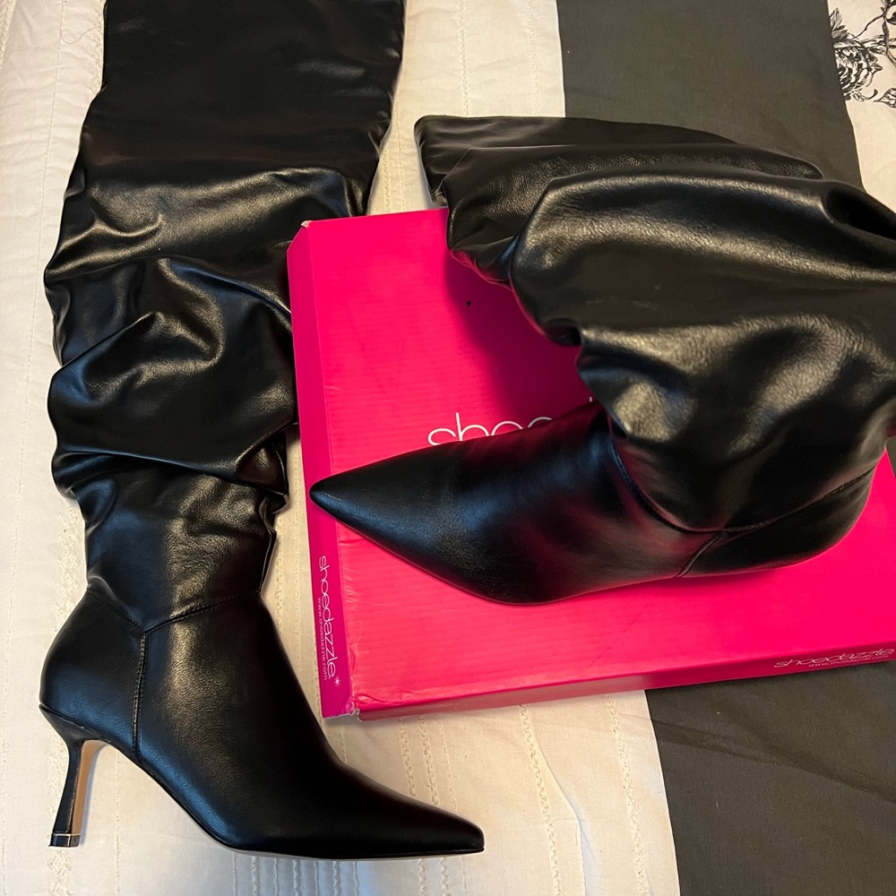 SHOEDAZZLE thigh high boots. Size 9W. Black. Gently worn (once).